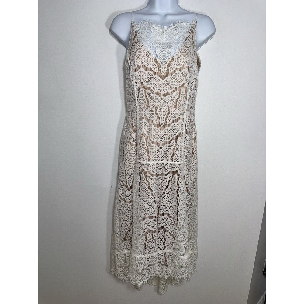 Veronica Beard White Lace Overlay Nude High Low Midi Dress Size 2 Boho Romantic